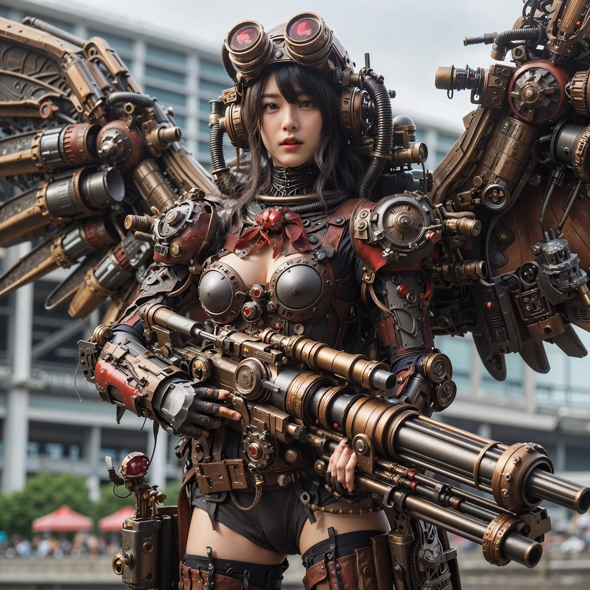 superrealism, ultra high res,8k,(Photorealsitic:1.4), (crab-like mechanical suit:1.2), designed by Hajime Katoki,heavy weapons,vivid textures,animal legs, gradation hair, japanese female soldier,(ultra beautiful face),((super realistic all textures)), ((super intricate all details)), Realistic detail enhancement like Magnific AI, full body shot, ultra sharp photo result, Acrylic Clear Cover, Hydraulic cylinder, style, taken with Fuji film X-T30+Nokton. HDR10,Minimum of 4 pieces created