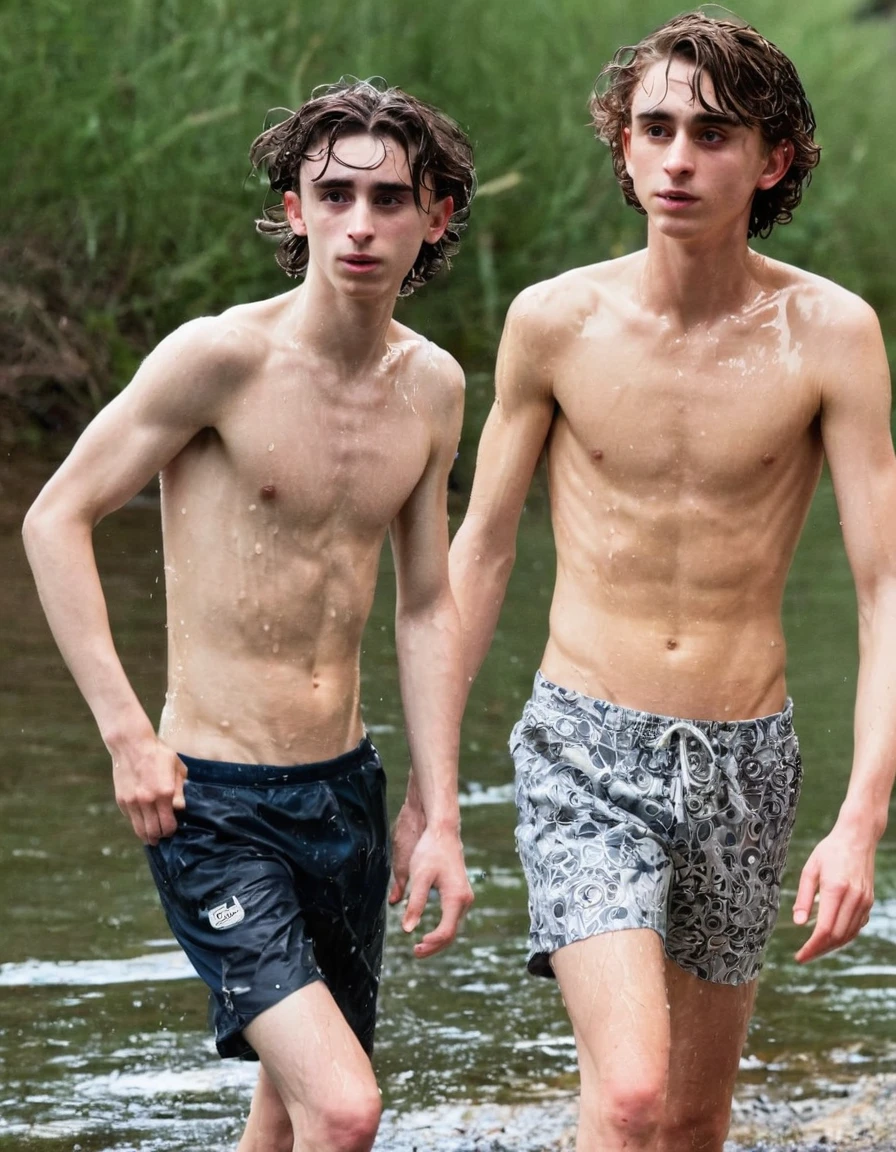 Timothée Chalamet, sweaty boy, in water, in finnish outside sauna, no clothing, far from camera, whole body, braces, age 19, wavy tiktok hair, boxer, bare feet, wearing no t-shirt topless, finnish outside sauna mountain, short fine armpit hair, flexing, veiny arms, cute, tall, lean, not muscular, wispy pubes, muscular teen masterpiece, high resolution, feet visible, no shoes, very dirty feet, skinny, tall, foot fetish, tall boy, teen boyaces, best quality, sticky armpit hair, sticky, glue on floor, wet floor, sticky clothes, drops on underwear, drops on shorts, sticky on shorts, drops on floor, sweaty face, sweaty hair, Dune by Herbert, Science fiction