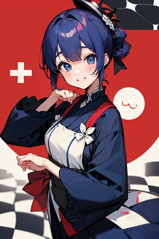 MS. cute、Taisho、Checkerboard Pattern、Beautiful Eyes、Embarrassing、Navy Blue and Red、A special smile、