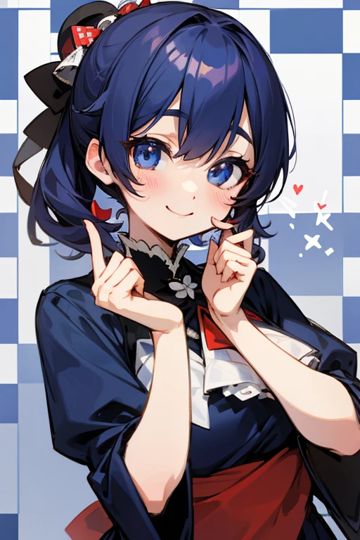 MS. cute、Taisho、Checkerboard Pattern、Beautiful Eyes、Embarrassing、Navy Blue and Red、A special smile、