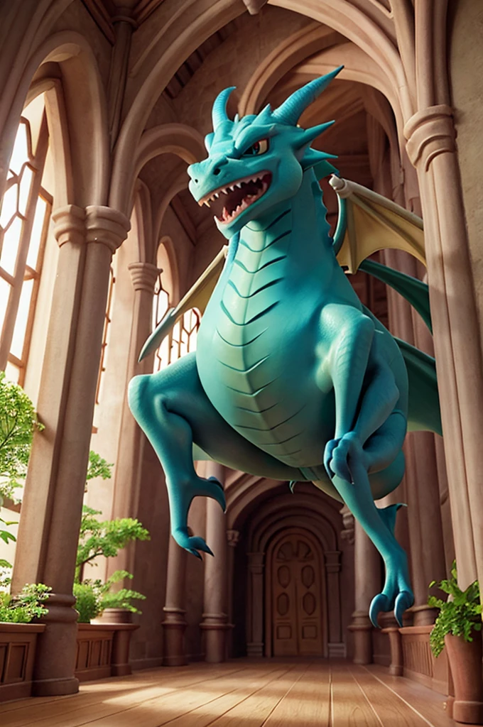 a dragon's castle, interior, giant hall