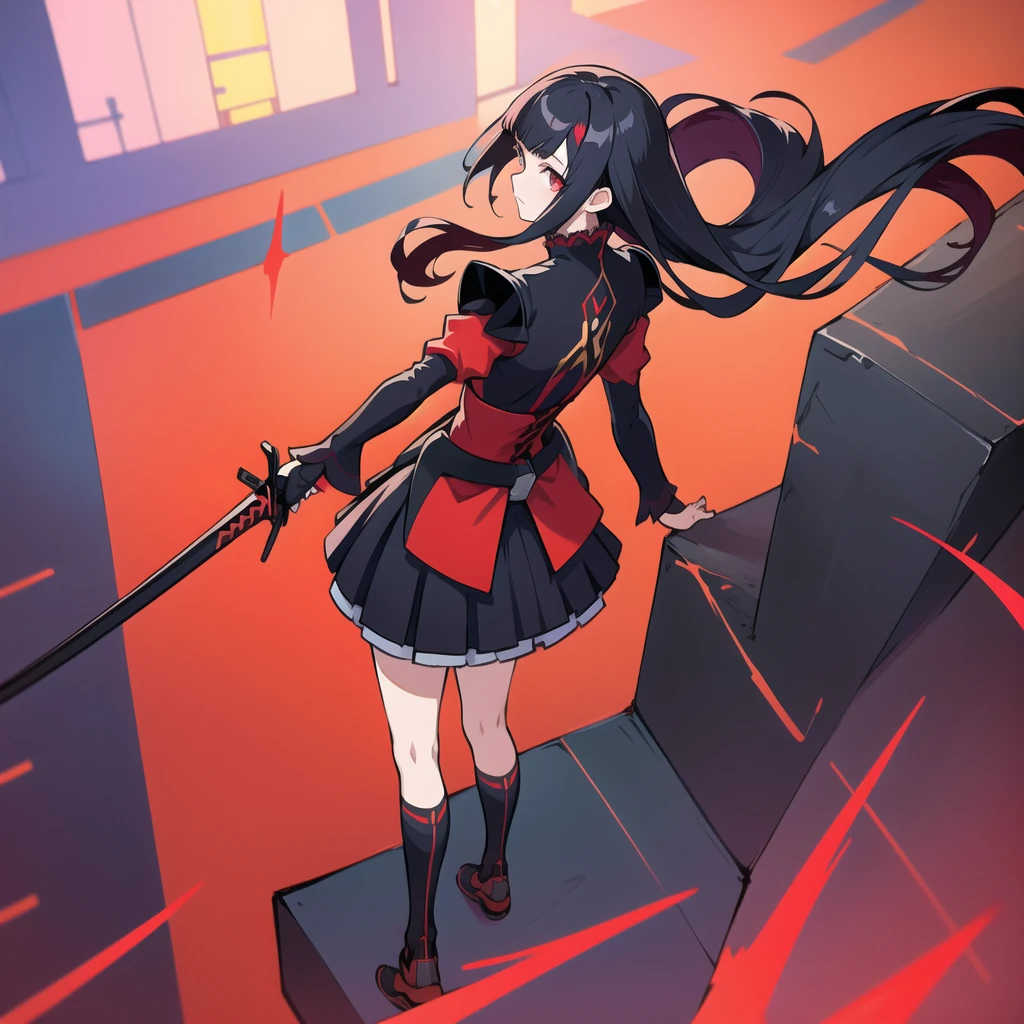 Anime girl in a red and black dress with long black hair and two swords, from Arknights, Katana Zero video game characters, from Girls' Frontline, Arknights, Gapmore Grim Dark, Girls' Frontline cg, Girls' Frontline universe, Girls' Frontline style, The finer details. Girls' Frontline, Female Rouge Assassin, By Hitoshi Homura, Umbilical vein