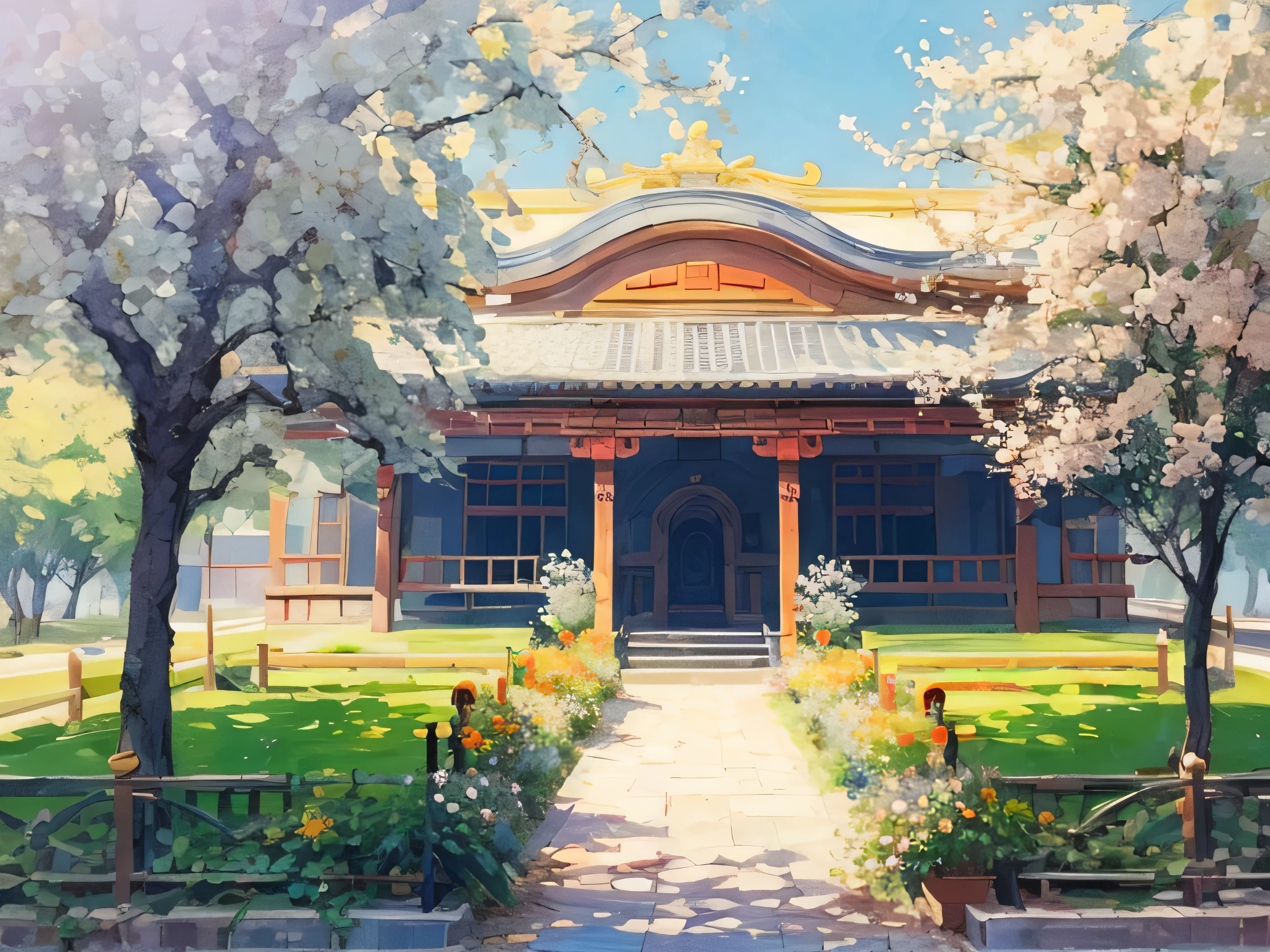 European-style architecture, outdoor, sunny, flower, Baiyun, Vision, Depth of Field