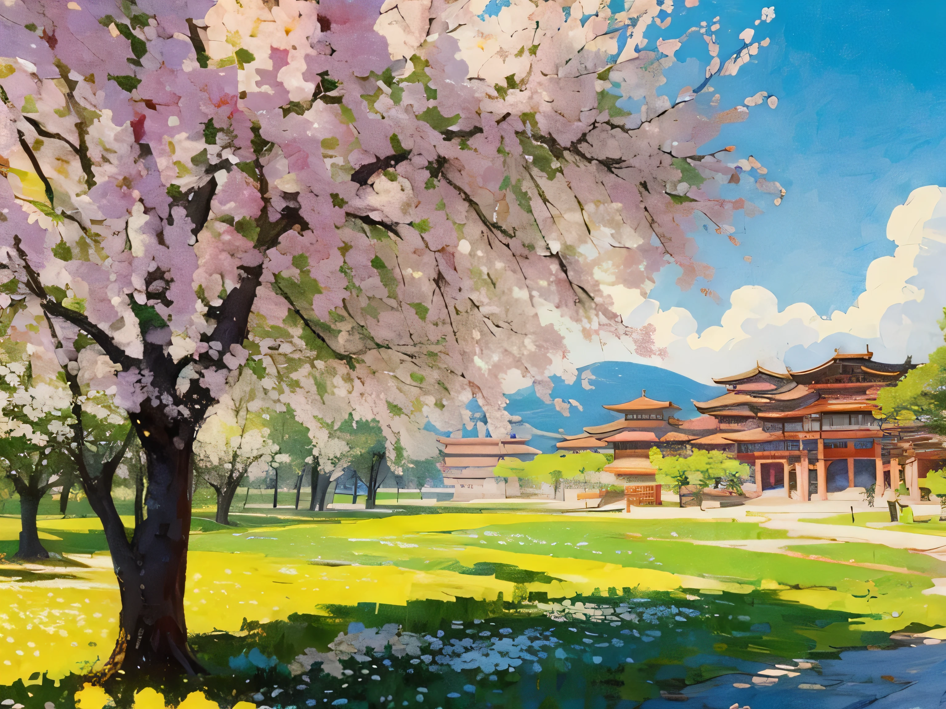  European-style architecture, outdoor, sunny, flower, Baiyun, Vision, Depth of Field