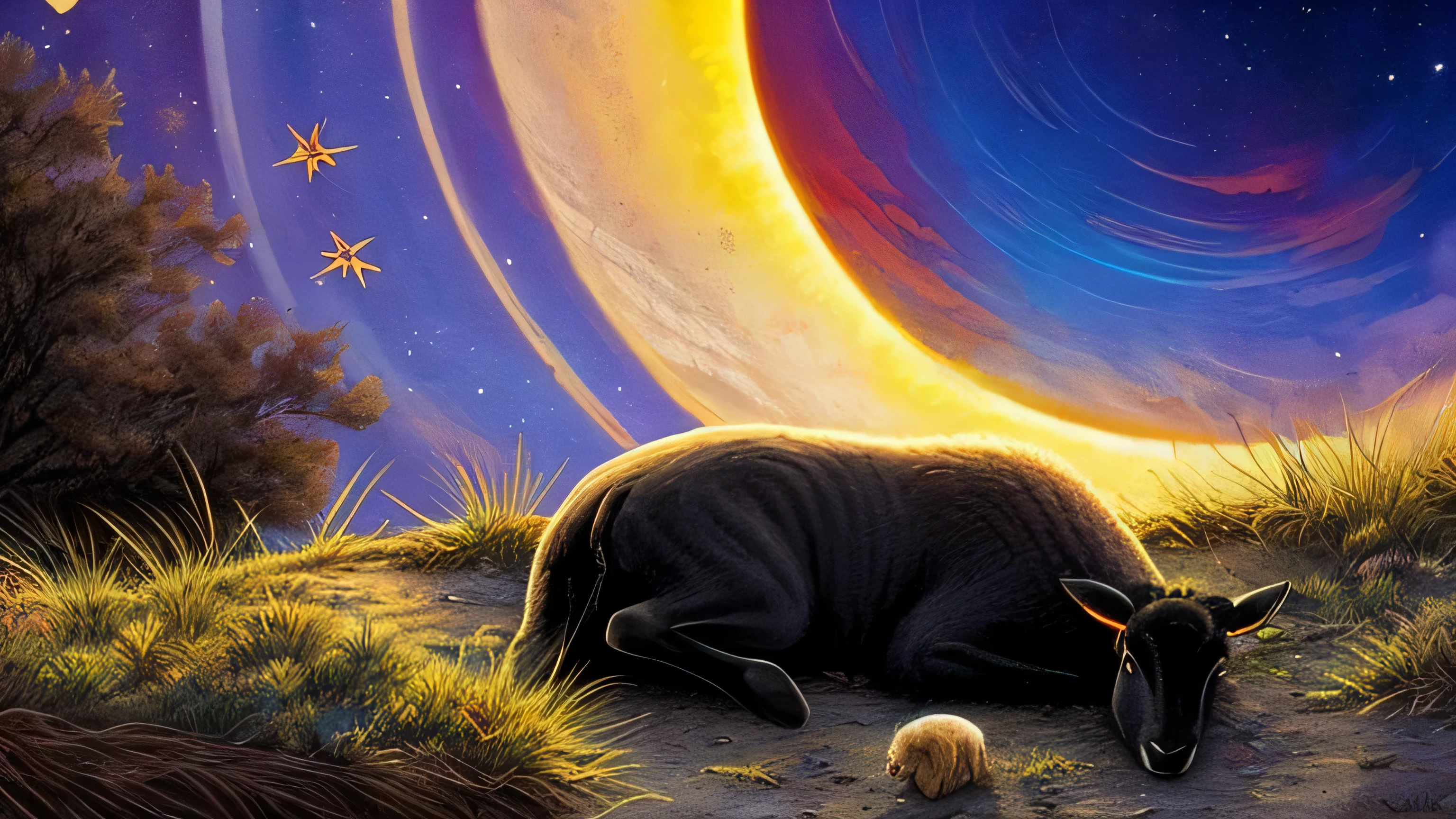 The sun, the sleeping black sheep