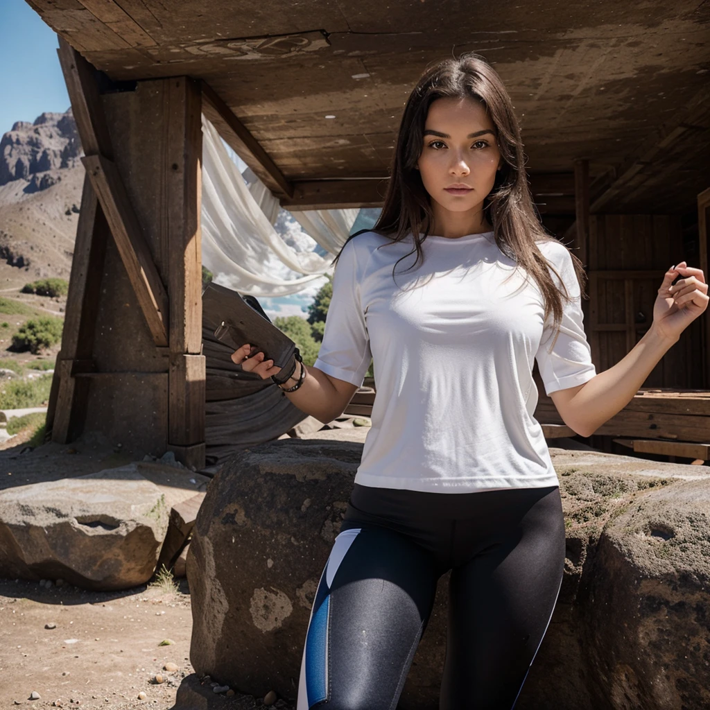 Give me more images of the woman in the first post, in the mountain, with leggings and top