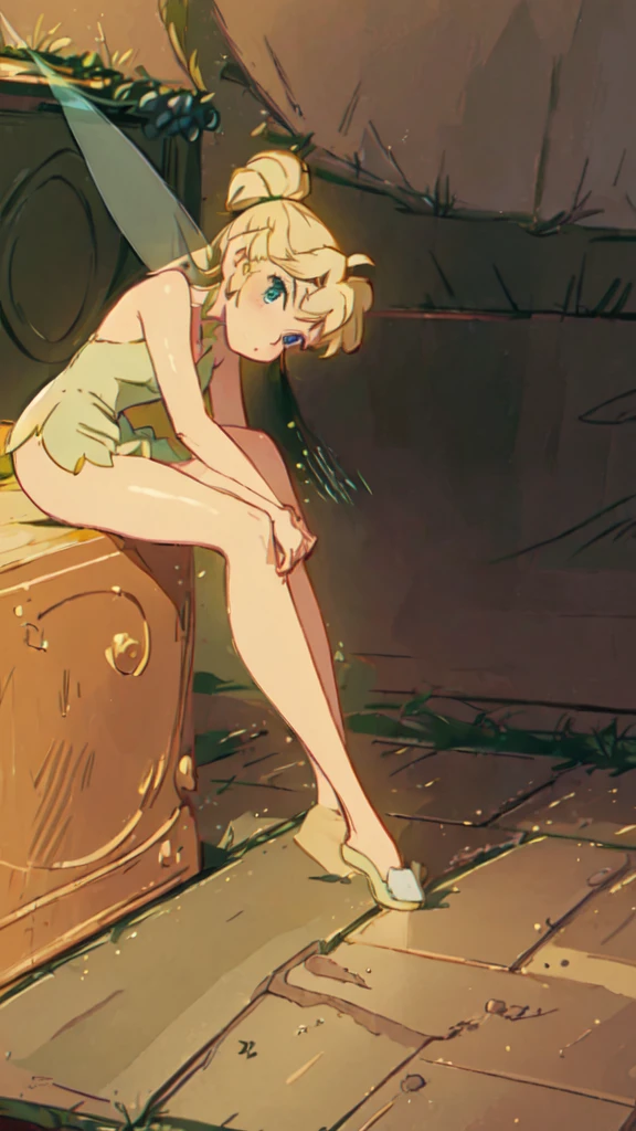 (masterpiece:1.4), (best quality:1.4), (high resolution:1.4), 1girl, tinker bell, short ponytail, fairy wings, green fairy outfit, crossed arms, crossed legs, angry, puffy cheeks, full-face blush, looking at viewer, 