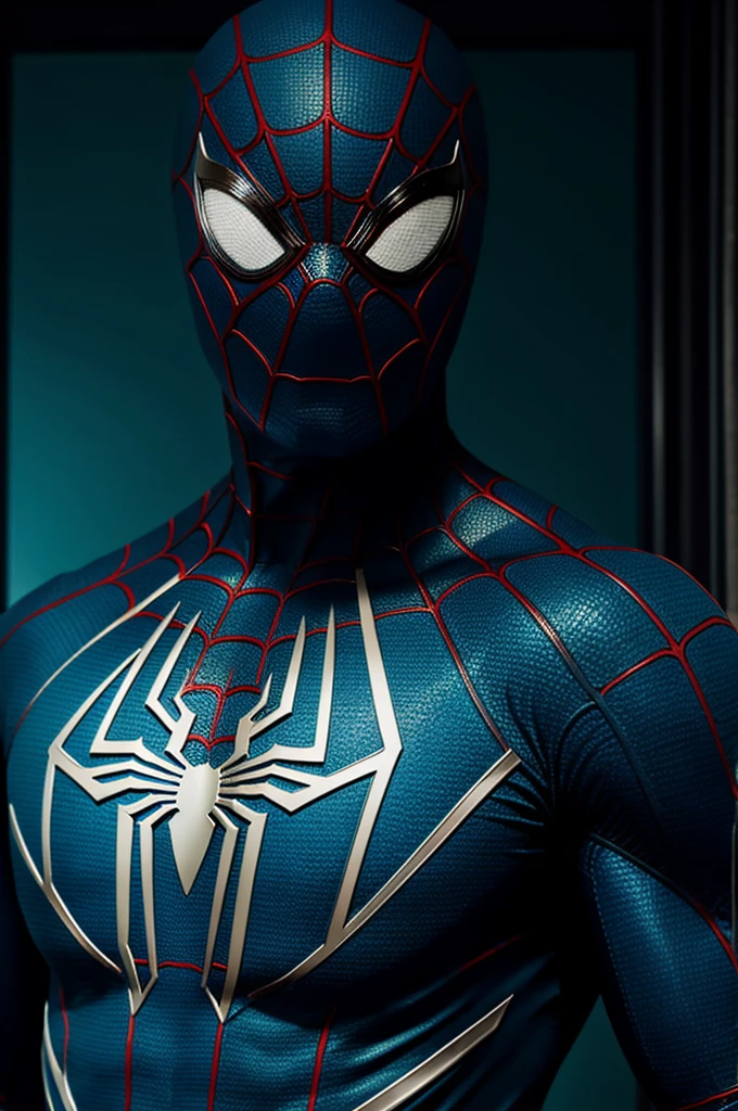 Blue and black spider man with green details