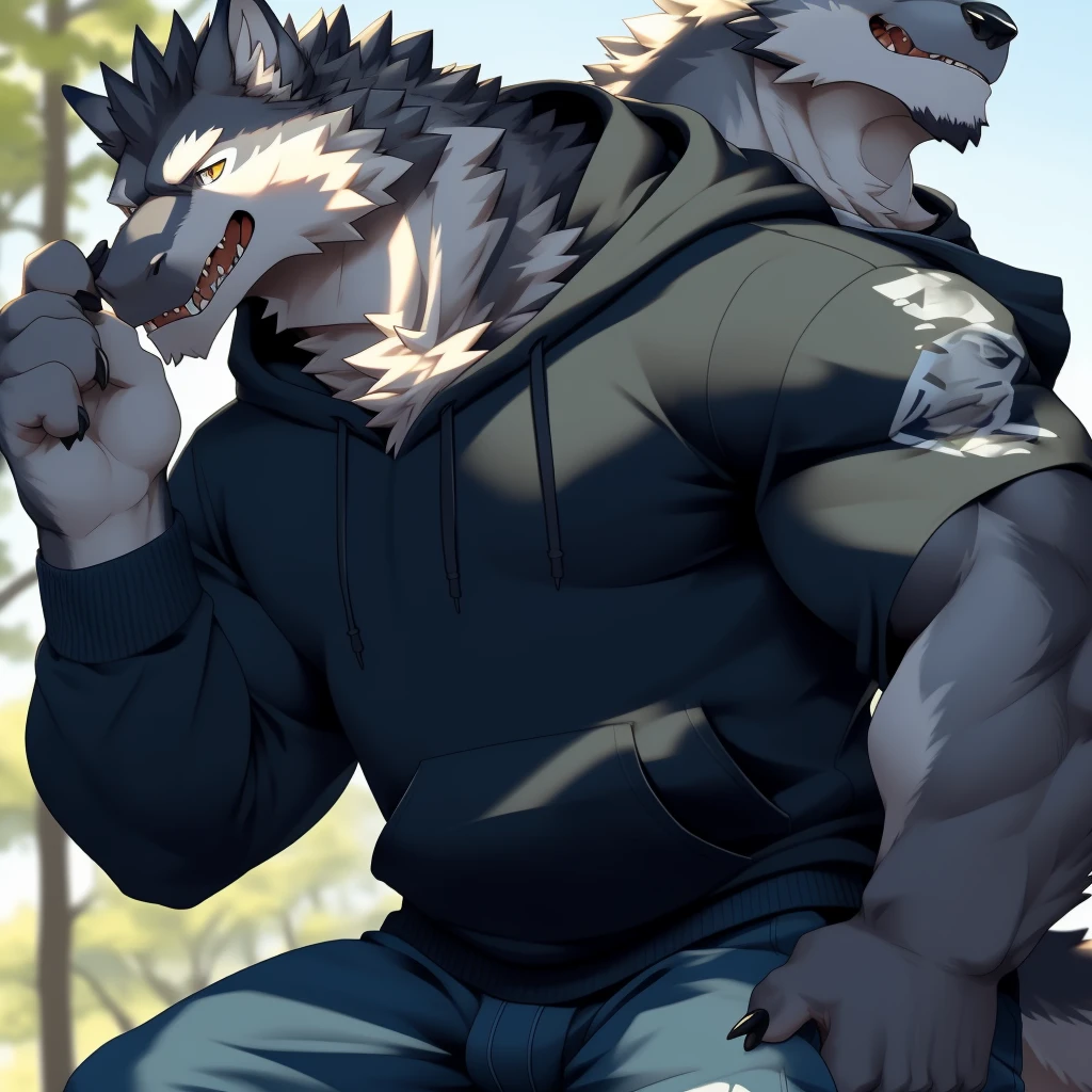 nj5furry,((wolf,hoodie)),white fur,male, kemono, ((extremely realistic shading, masterpiece, extremely detailed, photorealistic)),
((dragon)),strong, mature male, dynamic pose,nsfw