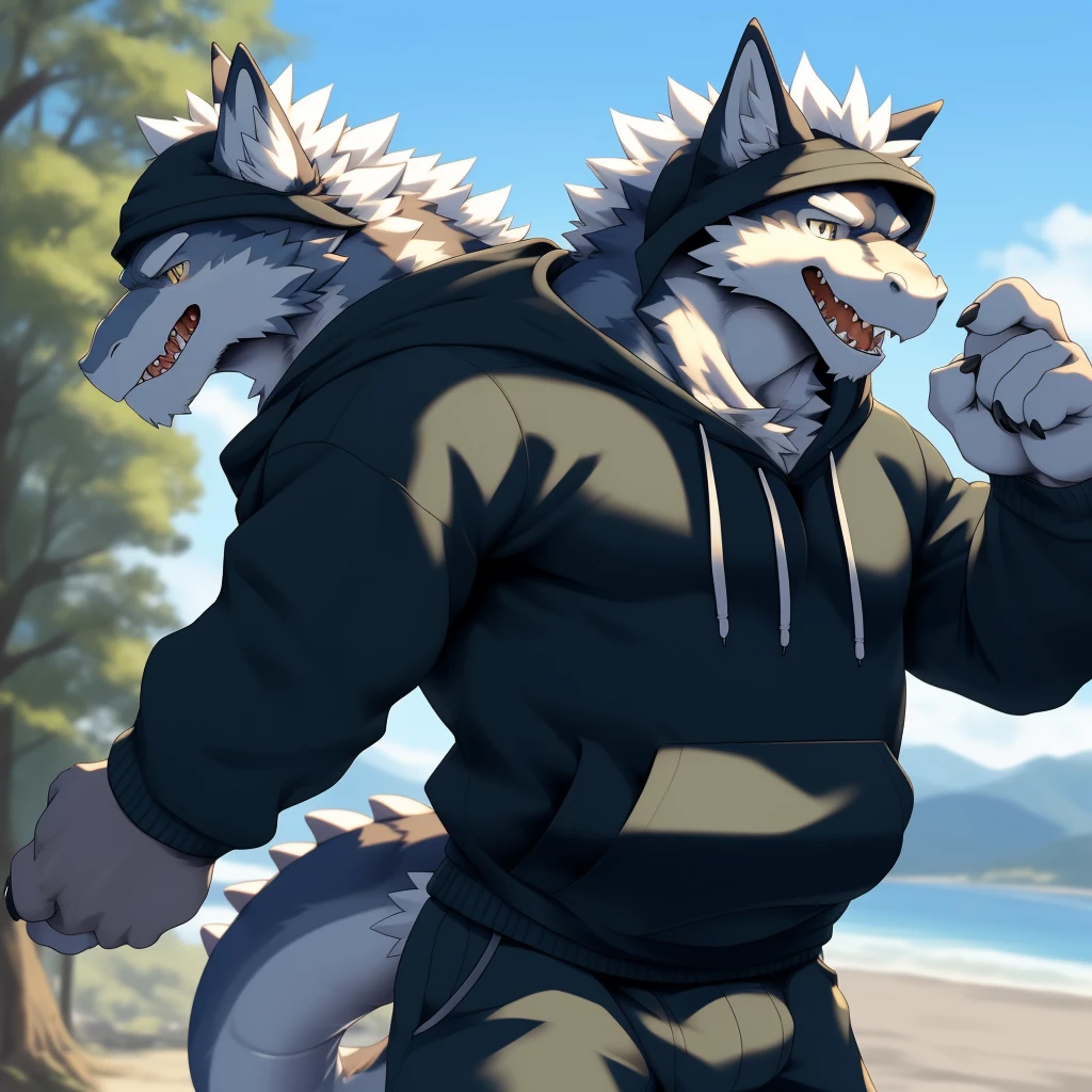 nj5furry,((wolf,hoodie)),white fur,male, kemono, ((extremely realistic shading, masterpiece, extremely detailed, photorealistic)),
((dragon)),strong, mature male, dynamic pose,nsfw