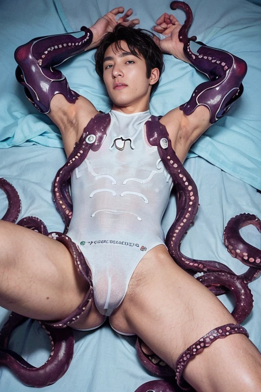 (masutepiece,High resolution,ultra - detailed:1.0),1(Boy,Robot Boy),Perfect male body,Look at the camera,Delicate eyes and delicate face,extremely details CG,Unity 8k wallpaper,intricate-detail,solo person,Detailed face, (Futuristic skin-perfect white bodysuit), Best Quality, hands visible, (White Gloves), Beautiful and delicate blue short hair:1.5 , full length shot(FLS) , big thighs , big hips , insane details, hyper details , photorealistic , only male , handsome boy , puffy nipples , 16k resolution , ultra-high clarity , Hyperrealism, uhd,. K-pop idol , whore , slutty whore , swollen nipples , defeat , Grins ,thick thighs, thick hips , male , wide hips , wide pelvis , bare thighs , sexy ,bare hips , epic reality , ultra realism , ultra photorealistic , front view , (((male,male性,only boy , only male))) , (boy ,male) , (sexy hollow bodysuit) , ((everything tight)) , ((hollow design)), (((tangle by tentacles , tentacles on his body) , (looking pleasured:1.3) (nsfw), lying, open legs, arms up, struggling, dominated, (bind:1.3), (tentacles_optimize:1.5), ))