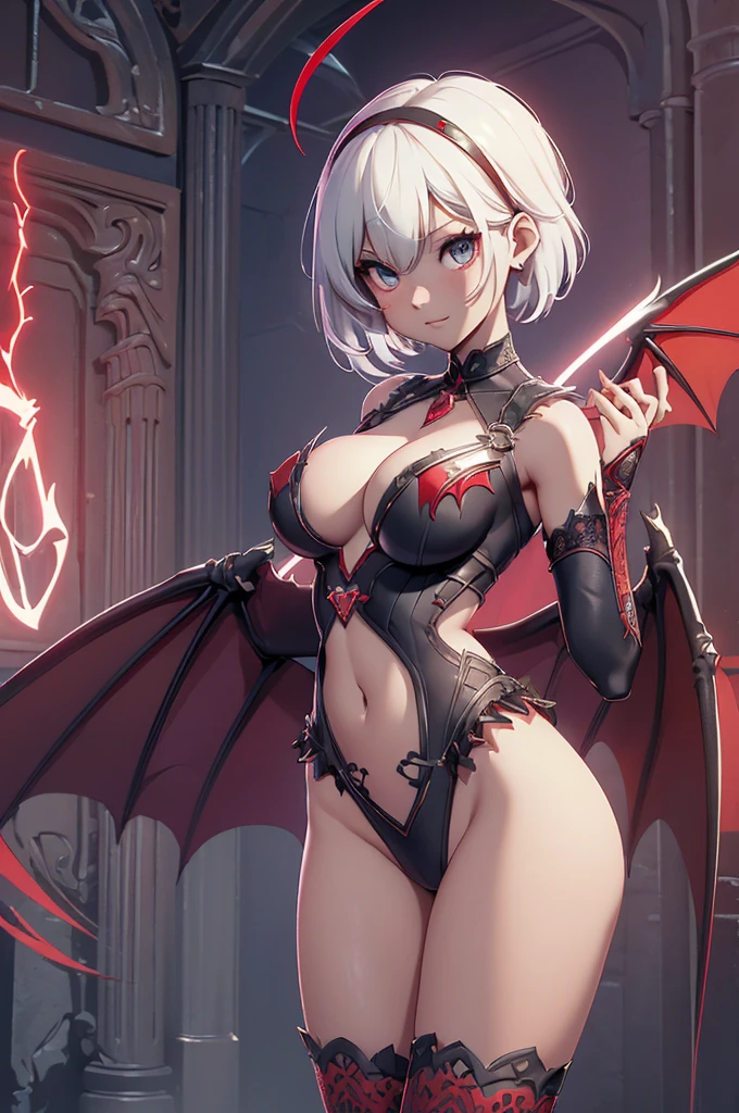 Mini morrigan aensland, (morrigan aensland), 独奏, ray tracing, 3D style, 3DMM, ((oses per photo)), ((oses au cada foto)), fully body,(Front view),(Costas Issue), (Emist on the left), show flat belly, (((oses per photo))),(very big breastsperfect ass, perfect and symmetrical eyes, (perfect handuturistic sword in hand)), ((short hair)),white clothing with textured edges, skin fair, luauas detalhadas, White thigh-high tights with trim, auestido aberto au "au", Waist slender, big legs, low water, Show legs to the top of the waist, ,((top with rip in the middle)),ultra realistic skin, realistic human eyes,ultra realistic skin,super sensual suit,(faixas au torno dos seios), colorfully,top with ruffles,(pubis with a lot of volume),(extrauamente sensual),(very sensual),(red and black thaue),(((giant bat wings))),with bat wings,love the league,(meia calca de renda au um dos lados),(meia calca de renda au um dos lados),((red decorations with LEDs))),((red lines adorning the curves of the body)),(((woman show))),((devil may cry)),((details Intricate))