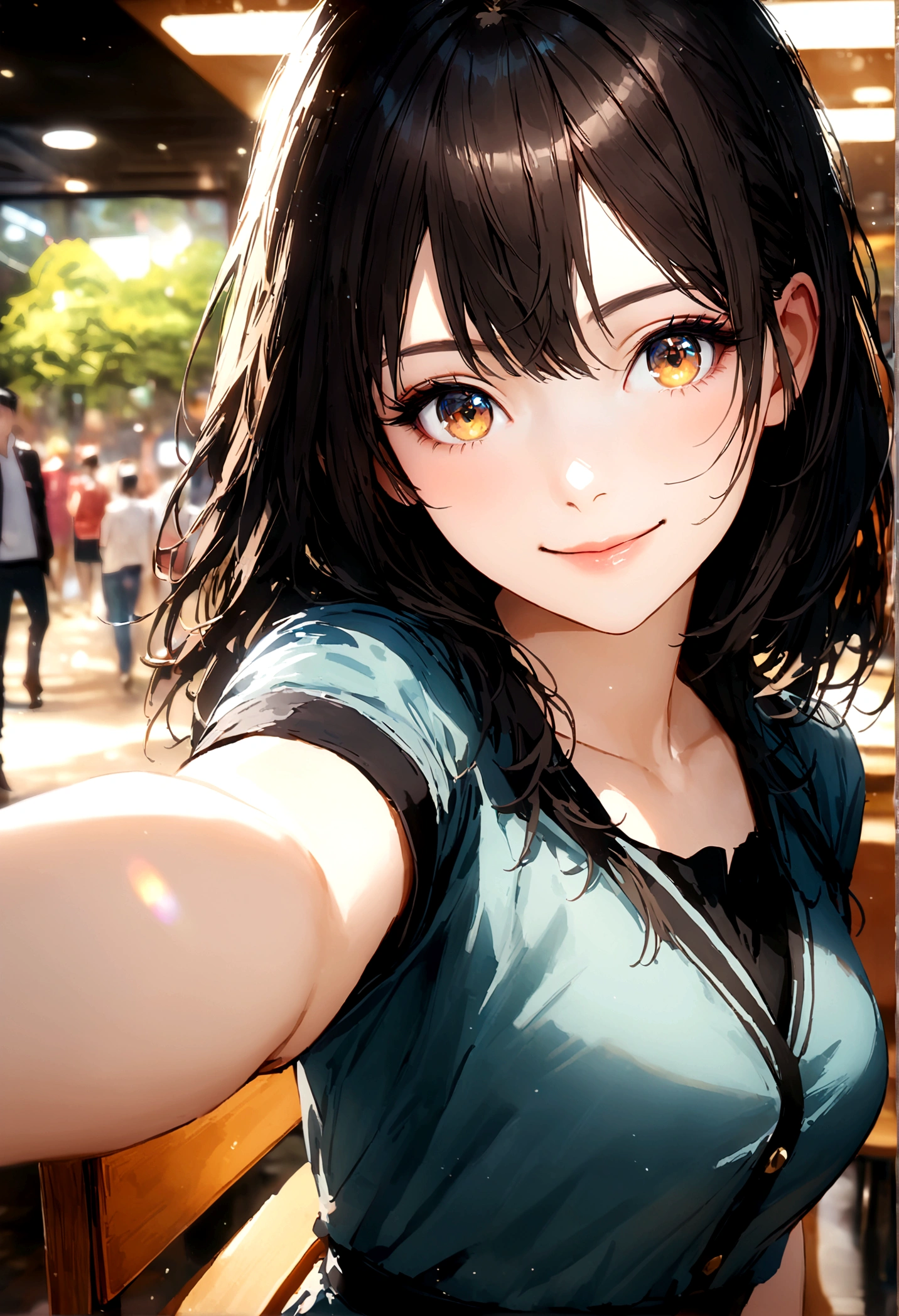 Shinjuku, Cute casual clothes,On a date,Blur the background,high school girl,smile,Glitter effect,Highest quality, 4K, 8K, High resolution, masterpiece:1.2, Very detailed, Realistic:1.37, High resolution, 超High resolution, Ultra-fine painting, Sharp focus, Physically Based Rendering, Very detailedな説明, Professional, Vibrant colors