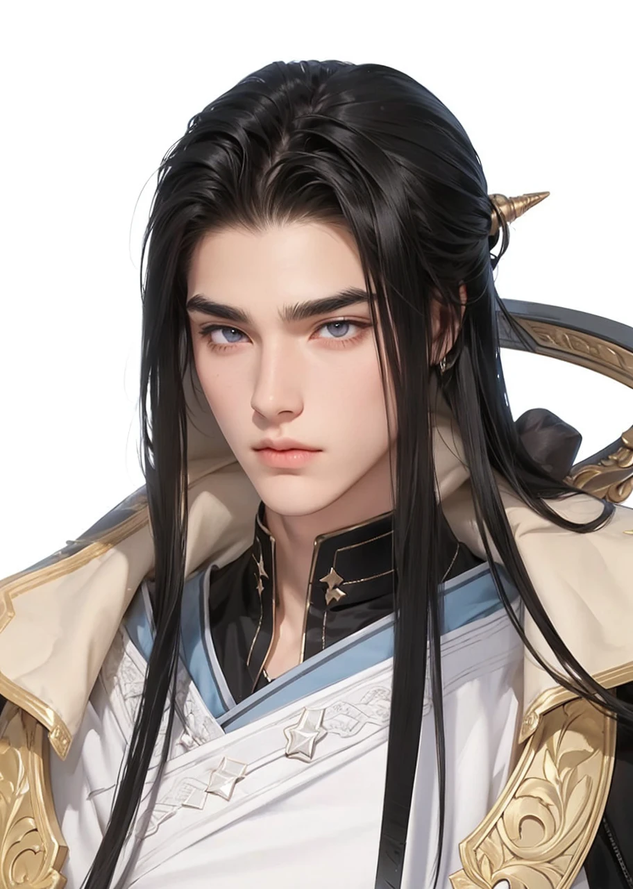 Boys,23 years old,Black long hair,Sword-like eyebrows and star-like eyes,Gentle eyes