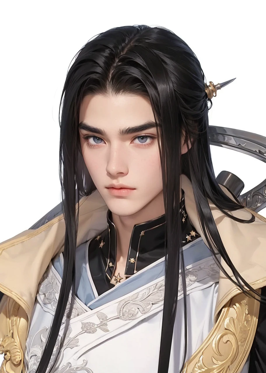 Boys,23 years old,Black long hair,Sword-like eyebrows and star-like eyes,Gentle eyes