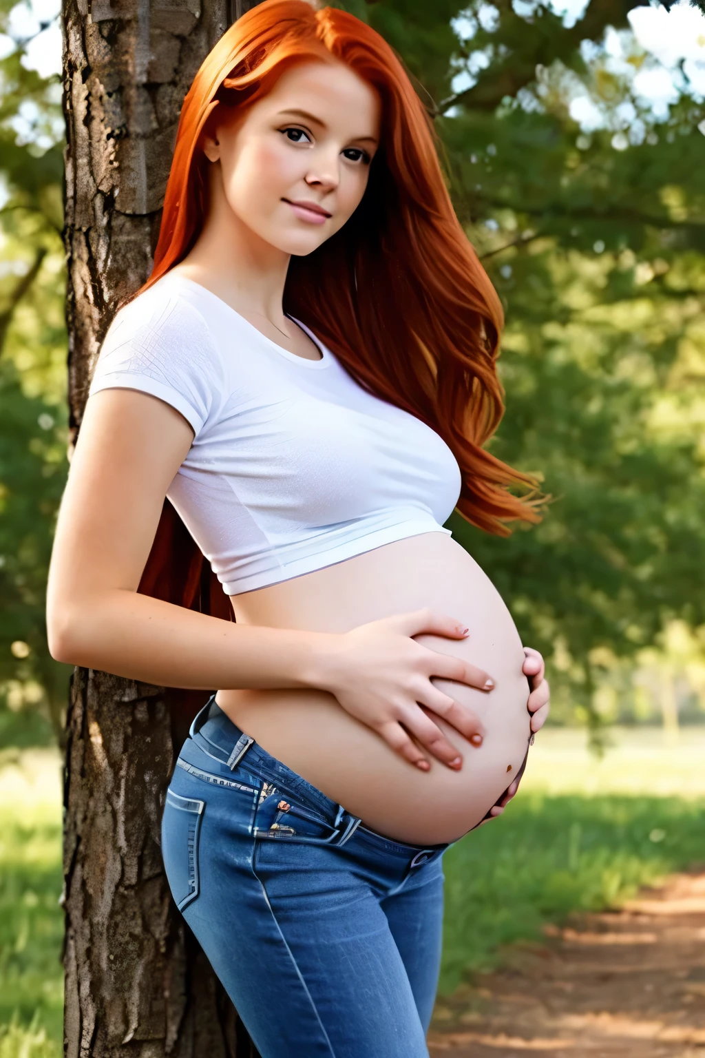 Pretty, pregnant redhead, 
