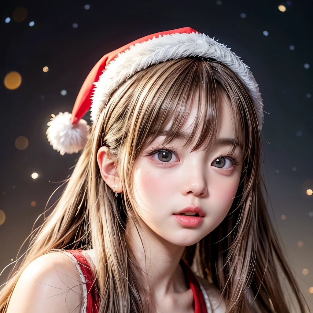 NSFW, 8k, High-level, absurd, masterpiece, best quality, primitive, very detailed CG, very detailed wallpaper, perfect lighting, Extremely detailed (((The personifying " サンタクロース " as a ))), MysticSight, Tyndall effect, Tyndall scattering, Studio gray background with (many Dazzling RainbowColor particles BokeH:1.28), (RoundlyButts, ThighGap), (Exposed:0.4), (Assfocus with looking ahead), BREAK (NOGIZAKA face variations) Extremely Detailed very KAWAII face variations, perfect anatomy, Childish, captivating gaze, elaborate detailed Eyes with (sparkling highlights:1.28), long eyelashes、Glossy RED Lips with beautiful details, Coquettish tongue, Rosy cheeks, Radiant PearlSkin with clear transparency . { (Dynamic LifeLike expressions:1.4) | :d) }, (large eyes:-1) .