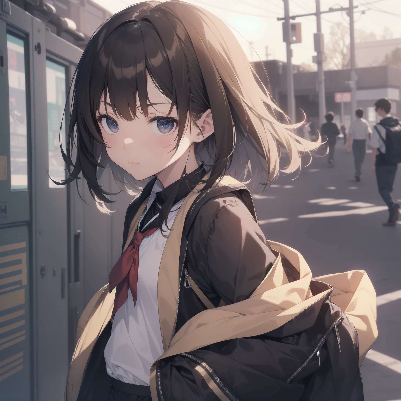 ultra-absurdres-Top quality by artist God, ultra-detailed, high resolution, anime moe artstyle, best anime 8k konachan wallpaper, pixiv contest winner, pool:2810, perfect anatomy,break, 1girl, (Please draw a girl walking sleepily to school alone. )break,(Solo,little female, 13-year-old:1.3),Full limbs, complete fingers,a junior high school student, (very short hair), short cut, flat chest, , small butt, small black eyes, beautiful detailed eyes, well-proportioned iris and pupils, expressive eyes, highres detailed hair, soft expression, salor school_uniform, sailor collar, serahuku, bow, pleated skirt,(Detailed Lighting), (Detailed background), in the School commute route. break,super detailed skin, Best cinematic lighting powered by famous artist, 8k,beauty illustration,photoshop_(medium),very aesthetic,break,((artist:takafumi )), artist:clamp ,artist:carnelian ,artist:kantoku ,