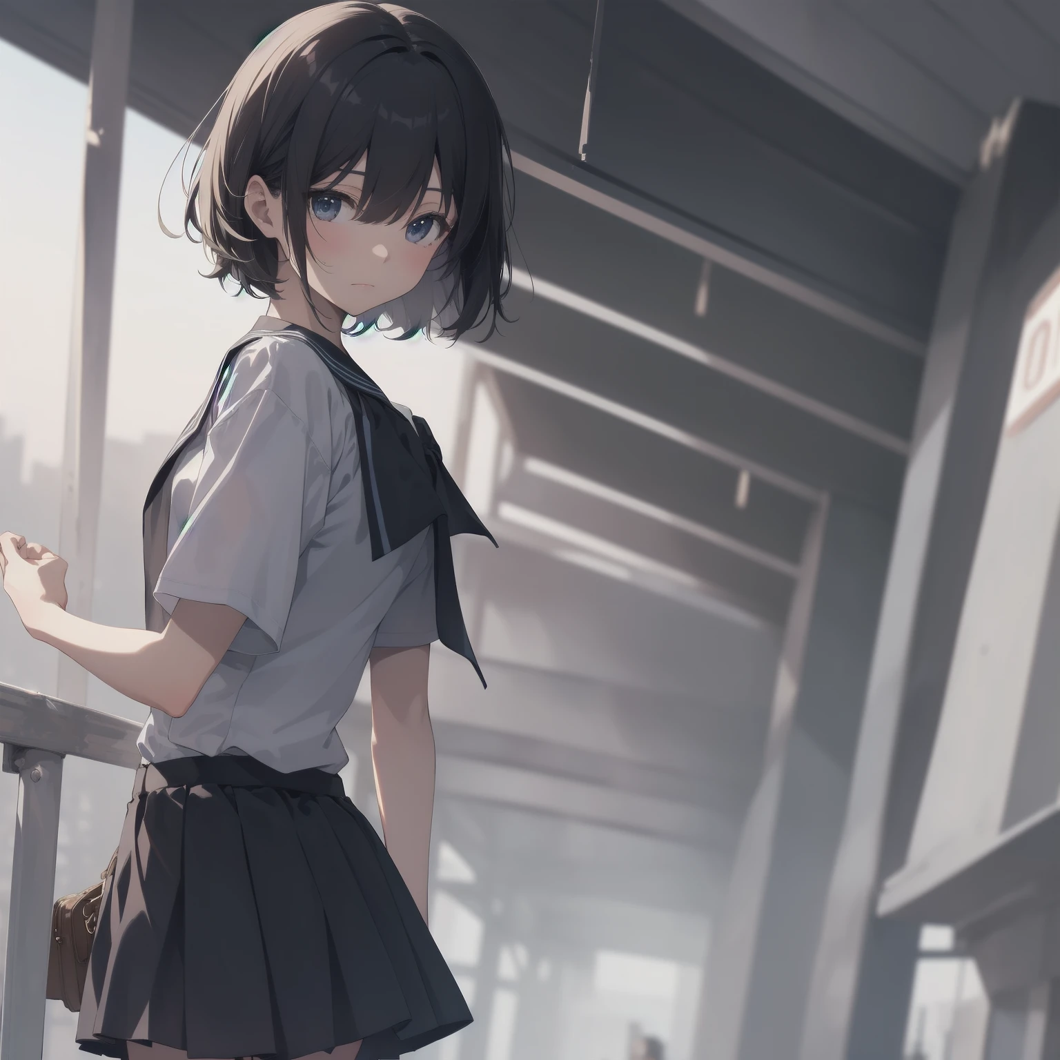 ultra-absurdres-Top quality by artist God, ultra-detailed, high resolution, anime moe artstyle, best anime 8k konachan wallpaper, pixiv contest winner, pool:2810, perfect anatomy,break, 1girl, (Please draw a girl walking sleepily to school alone. )break,(Solo,little female, 13-year-old:1.3),Full limbs, complete fingers,a junior high school student, (very short hair), short cut, flat chest, , small butt, small black eyes, beautiful detailed eyes, well-proportioned iris and pupils, expressive eyes, highres detailed hair, soft expression, salor school_uniform, sailor collar, serahuku, bow, pleated skirt,(Detailed Lighting), (Detailed background), in the School commute route. break,super detailed skin, Best cinematic lighting powered by famous artist, 8k,beauty illustration,photoshop_(medium),very aesthetic,break,((artist:takafumi )), artist:clamp ,artist:carnelian ,artist:kantoku ,
