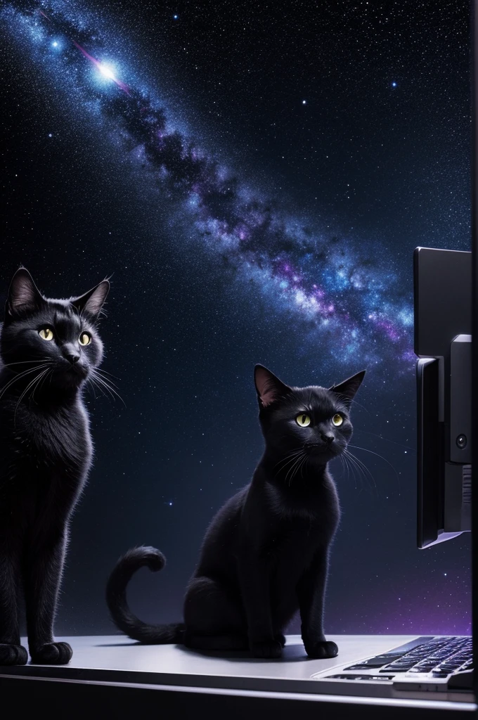 black cat wallpaper with galaxy in the background for computer