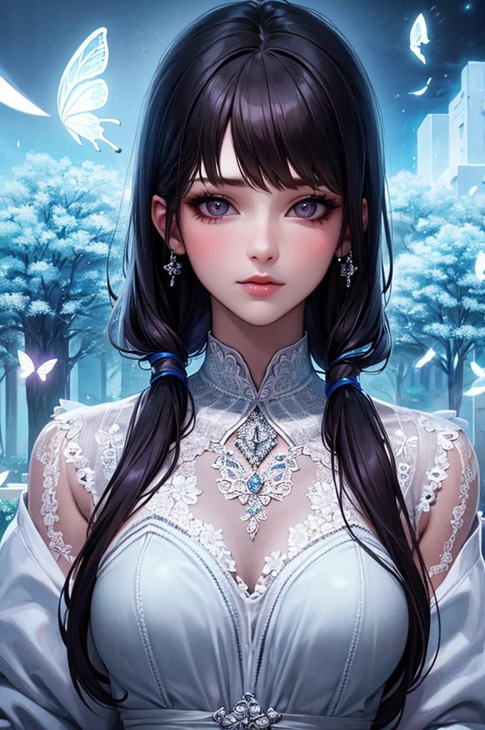 masterpiece, (Highest quality), ((Most detailed)), Depth of written boundary, Beautiful girl, Beautiful Face, nature, Spirit, flower, Colorful landscapes, Flowers, butterfly, Glowing Dress, element