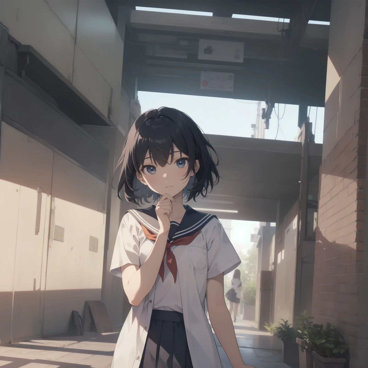 ultra-absurdres-Top quality by artist God, ultra-detailed, high resolution, anime moe artstyle, best anime 8k konachan wallpaper, pixiv contest winner, pool:2810, perfect anatomy,break, 1girl, (Please draw a girl walking sleepily to school alone. )break,(Solo,little female, 13-year-old:1.3),Full limbs, complete fingers,a junior high school student, (very short hair), short cut, flat chest, , small butt, small black eyes, beautiful detailed eyes, well-proportioned iris and pupils, expressive eyes, highres detailed hair, soft expression, salor school_uniform, sailor collar, serahuku, bow, pleated skirt,(Detailed Lighting), (Detailed background), in the School commute route. break,super detailed skin, Best cinematic lighting powered by famous artist, 8k,beauty illustration,photoshop_(medium),very aesthetic,break,((artist:takafumi )), artist:clamp ,artist:carnelian ,artist:kantoku ,