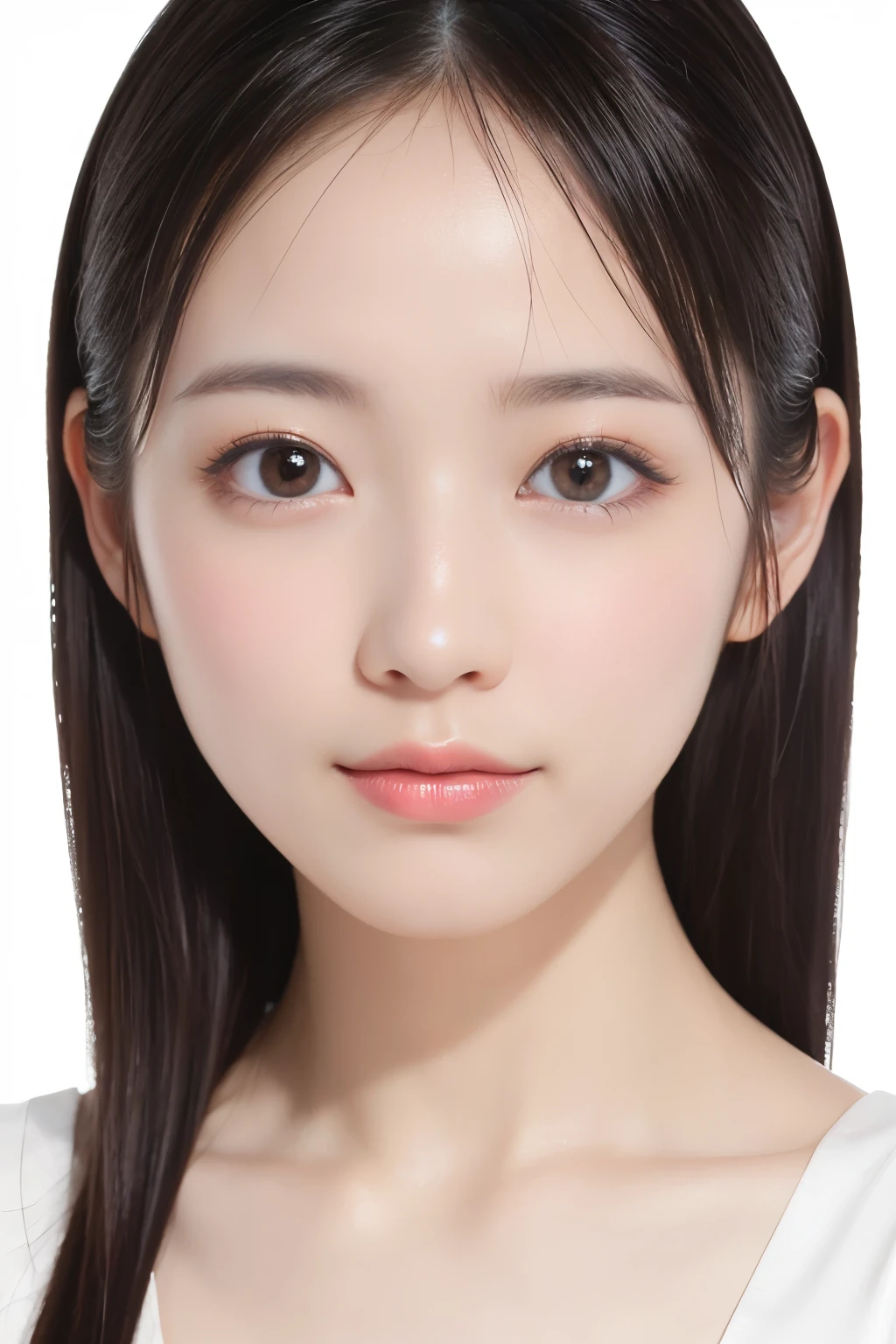 (Highest quality、Tabletop、8K、Best image quality、Award-winning works)、(Face close-up:1.2)、(Pure white background:1.2)、(nude:1.1)、Closed lips、Perfect beautiful face、Glowing Beautiful Skin、Perfect Makeup
