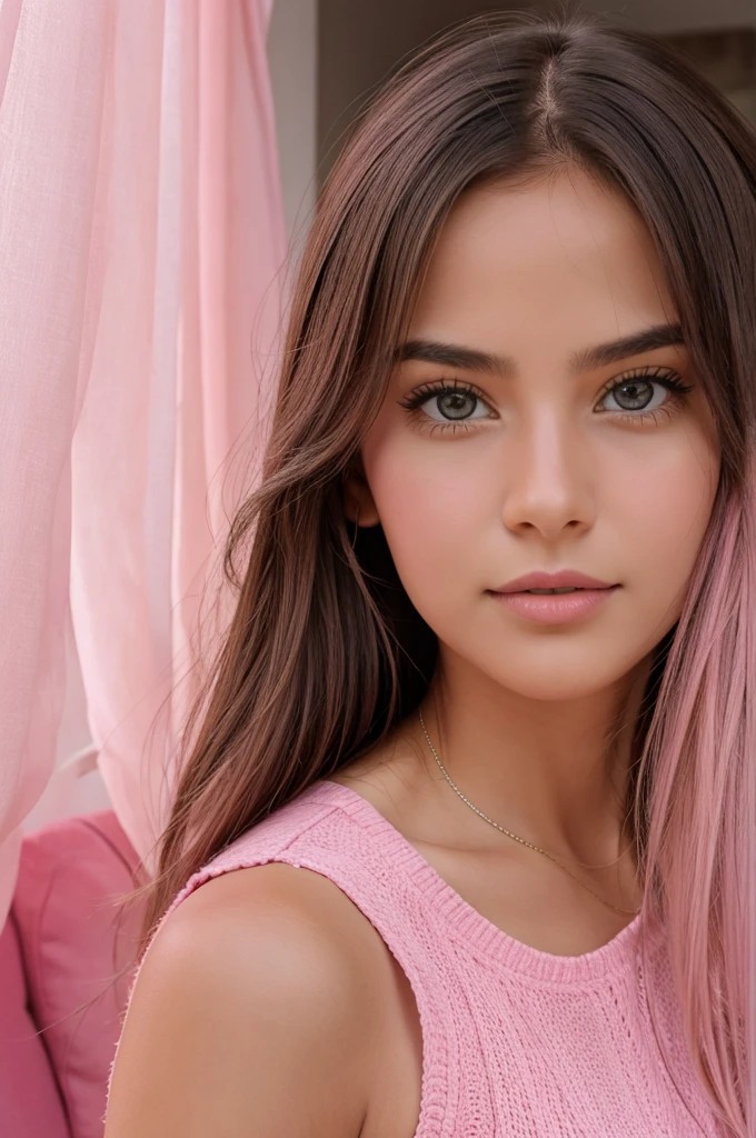 An adult girl in pink