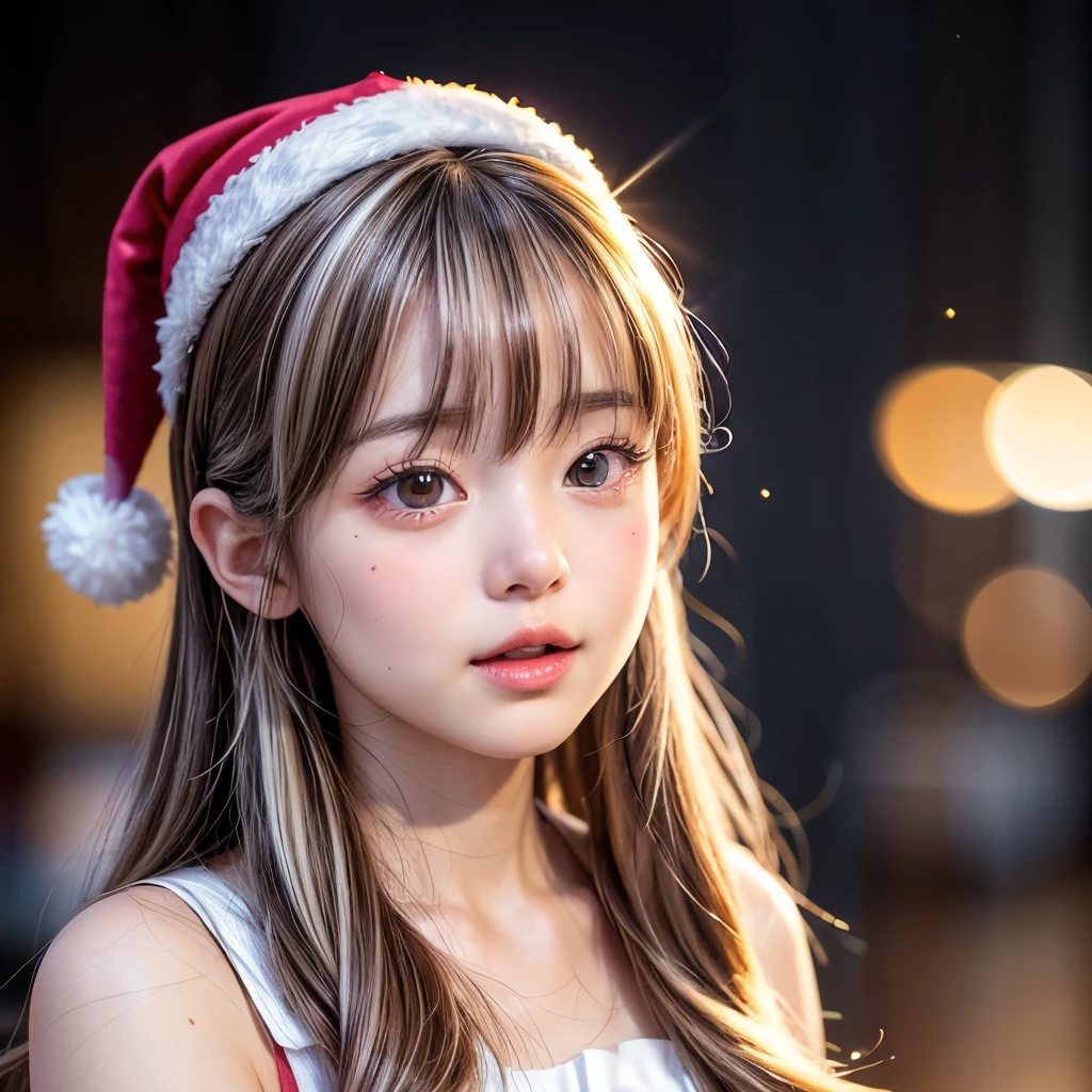 NSFW, 8k, High-level, absurd, masterpiece, best quality, primitive, very detailed CG, very detailed wallpaper, perfect lighting, Extremely detailed (((The personifying " Santa Claus " as a  Girl))), MysticSight, Tyndall effect, Tyndall scattering, Studio gray background with (many Dazzling RainbowColor particles BokeH:1.28), (RoundlyButts, ThighGap), (Exposed:0.4), (Assfocus with looking ahead), BREAK (NOGIZAKA face variations) Extremely Detailed very KAWAII face variations, perfect anatomy, Childish, captivating gaze, elaborate detailed Eyes with (sparkling highlights:1.28), long eyelashes、Glossy RED Lips with beautiful details, Coquettish tongue, Rosy cheeks, Radiant PearlSkin with clear transparency . { (Dynamic LifeLike expressions:1.4) | :d) }, (large eyes:-1) .