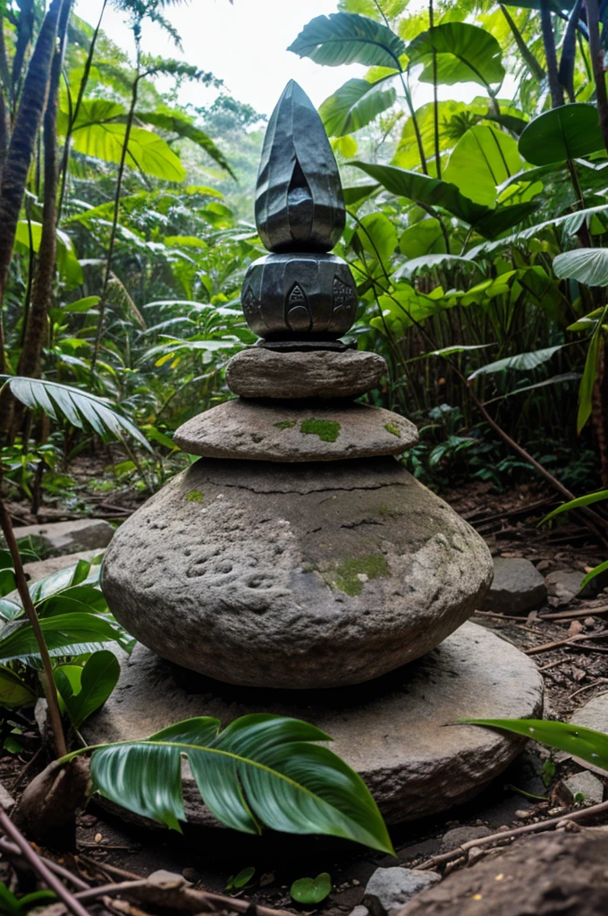 Create a image of shivling in a mid of a jungle 