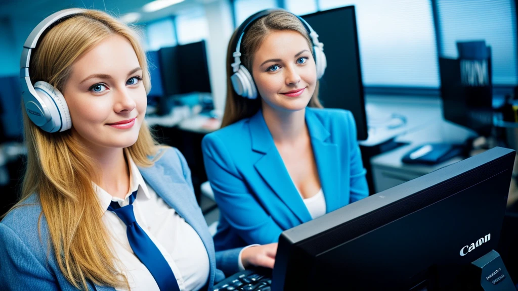 Beautiful blonde with large breasts in a blue suit (Working on a computer in the office late at night),Wearing headphones,Very detailed, 21 years old, Innocent face, Naturally Wavy Hair, blue eyes, High resolution, masterpiece, Highest quality, Intricate details, Very detailed, Clear focus, Delicate skin, practical skin texture, texture, Delicate eyes, Professional, 4K, Cute Smile, Shot with Canon, 85mm, Shallow and deep,  Kodak Vision Color, Exactly, Very detailed, photograph_\(Extremist\), photographpractical, practical, Post-processing, Maximum details, Roughness, Real Life, Extremist practical, Photorealism, photographgraphy, 8K Ultra HD, photographgraphy