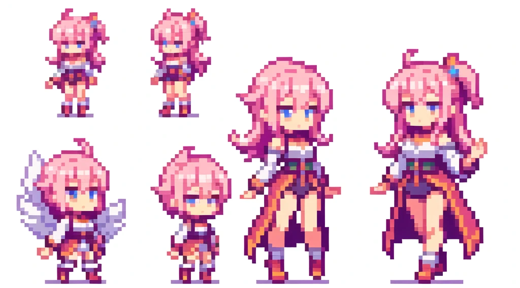 character chips , masterpiece , best quality , pixel , pixel art , xiangsu , xiang su , sequence frames , side , oblique view , 1 girl , fantasy clothes , full body , white background , heroine , deformed , sexy , chibi , Highly Exposed , angel , pink clothes , pink hair , the very same person is walking , walking frame 