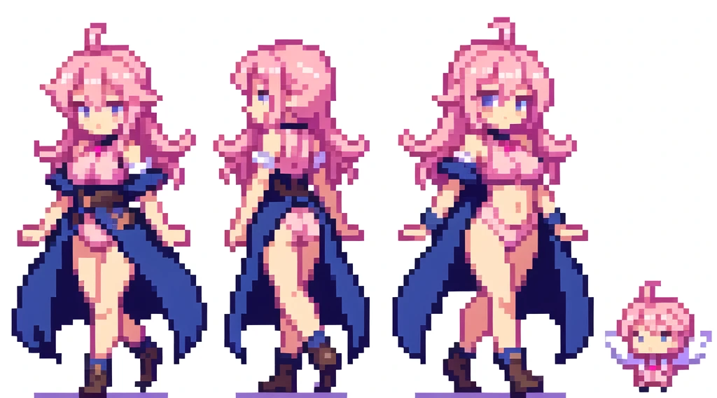 character chips , masterpiece , best quality , pixel , pixel art , xiangsu , xiang su , sequence frames , side , oblique view , 1 girl , fantasy clothes , full body , white background , heroine , deformed , sexy , chibi , Highly Exposed , angel , pink clothes , pink hair , the very same person is walking , walking frame 