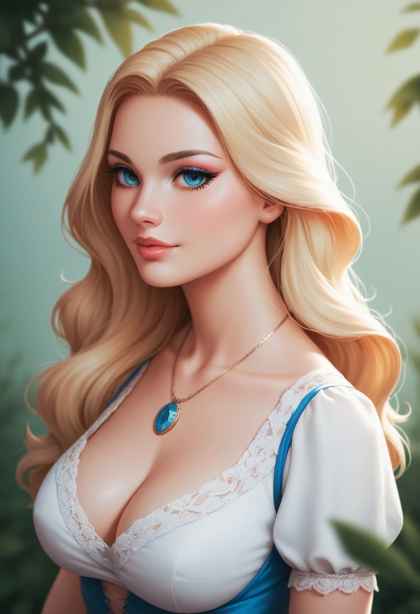 score_9, score_8_up, score_7_up, score_6_up, 1girl, breasts, rating:safe, necklace, cleavage, solo, jewelry, long_hair, blonde_hair, upper_body, blue_eyes, large_breasts, looking_at_viewer, lips, eyelashes, pendant, dress, makeup, medieval, dress