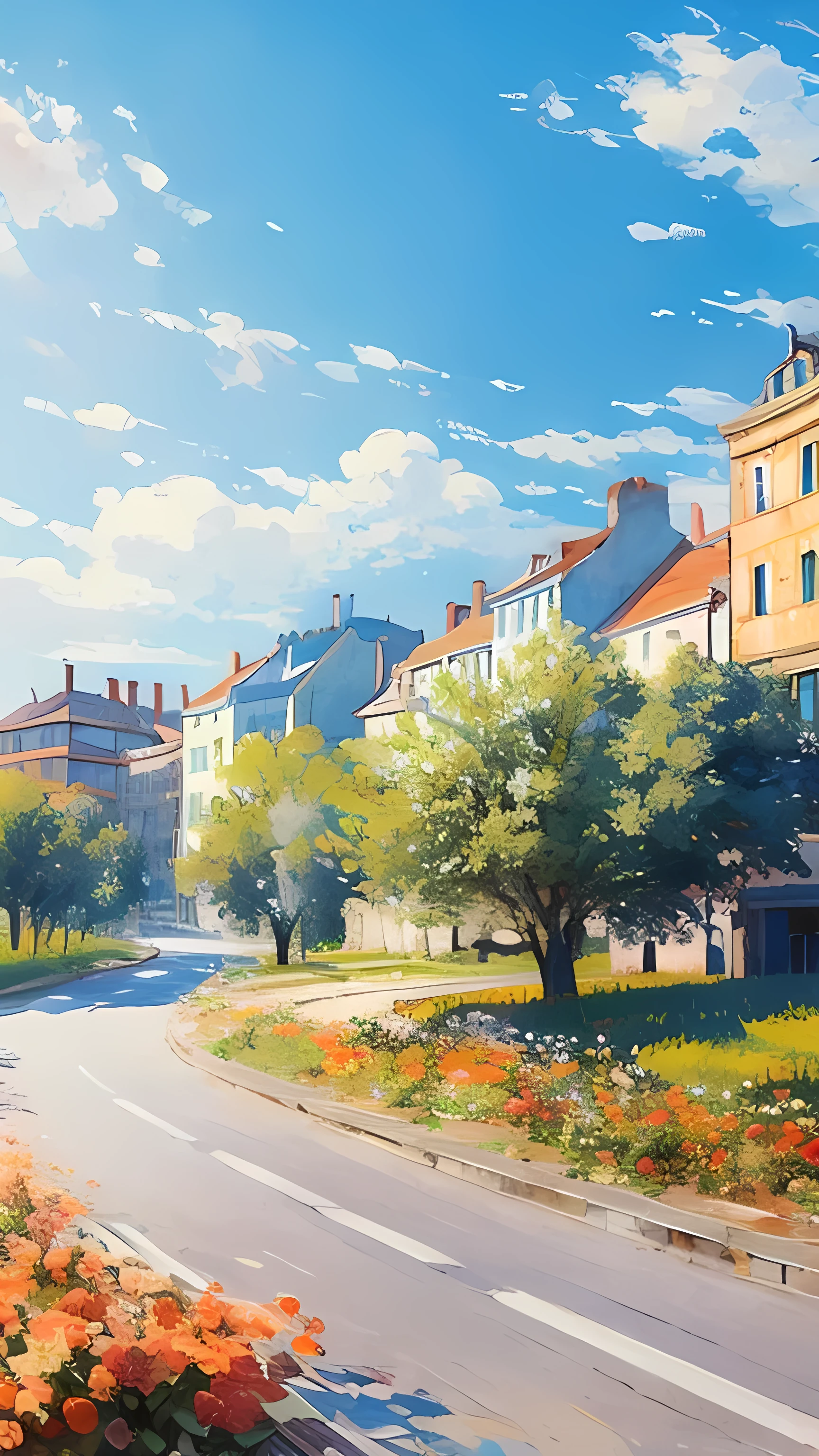 City, European-style architecture, outdoor, sunny, road, Baiyun, Vision, Depth of Field