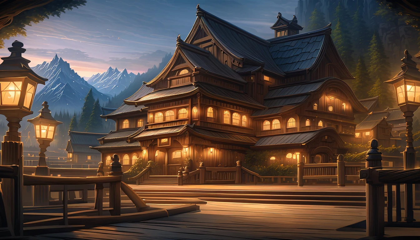 masterpiece, Highest quality, Digital Painting, figure, Anime style background, landscape, background, Low exposure, 4K resolution, Supreme detail, Very detailed, Cinema Lighting, wood, comfortable, architecture