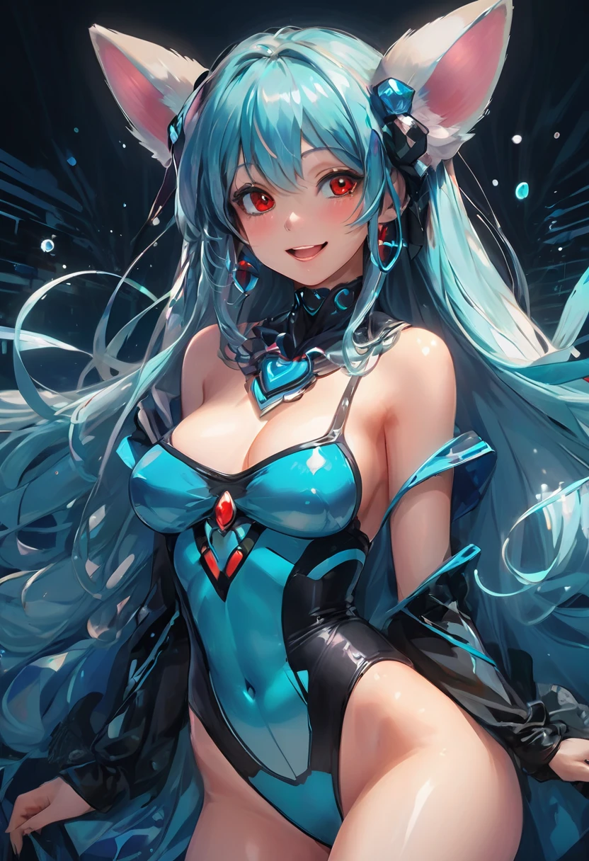 (Highest quality, 16K, 8k, High resolution, masterpiece:1.1), Very detailed, (Realistic, photoRealistic, photo-Realistic:1.3), expressive aesthetics, 1960s counterculture, Brightly colored humanoid, Psychedelic Art, erotic art style, Sharp details, abstract pattern, , , , love juice Background, , , Fractal Art, Multicolored neon lights, A unique and trippy perspective, landscape, Hallucinations, a mind-changing experience, Motion Blur, Fluid movement, Synthesizer Sounds, Realistic fur rendering, Rich and vibrant color palette, , Mysterious glow, high contrast lighting, , Both eyes are the same size, One Girl, alone, huge breasts, , , , shiny Skin, , , , , , , , Red cheeks, Shiny rosy lips, Sexy posture, Dynamic pose,Lens flare, Hatsune Miku, , cyan hair, ，Chest compressions, , , , , black pantyhose, seductive smile, , drunken eyes, , , perky breasts, ([Wet:1.1|Mucus]), , , , , , 