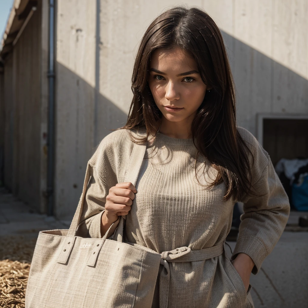 Give me more images of the woman in the first post, in the bag and to support the grains, she alone