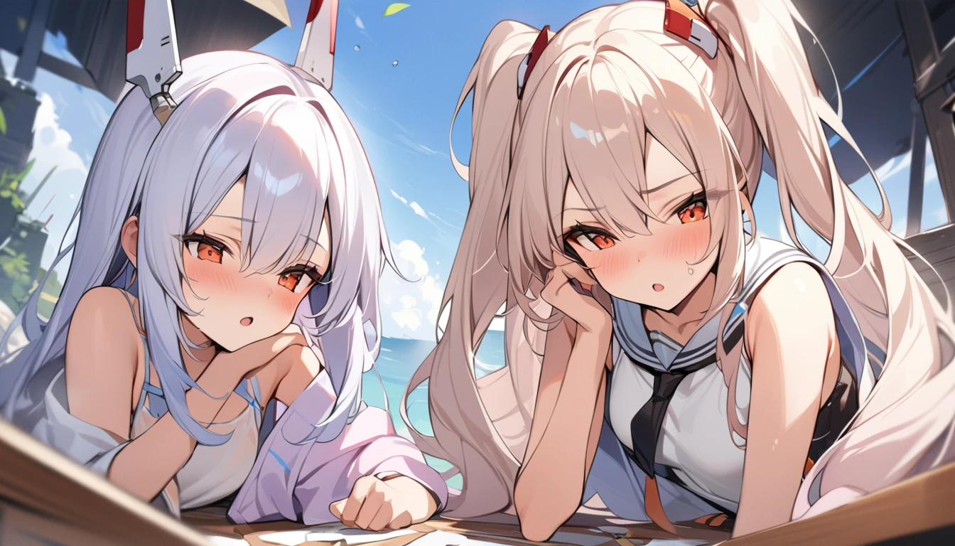 (masterpiece, best quality:1.4), high resolution, super fine illustration, 2girls, the right girl is ayanami /(Azur Lane/), break, the left girl is laffey /(Azur Lane/)