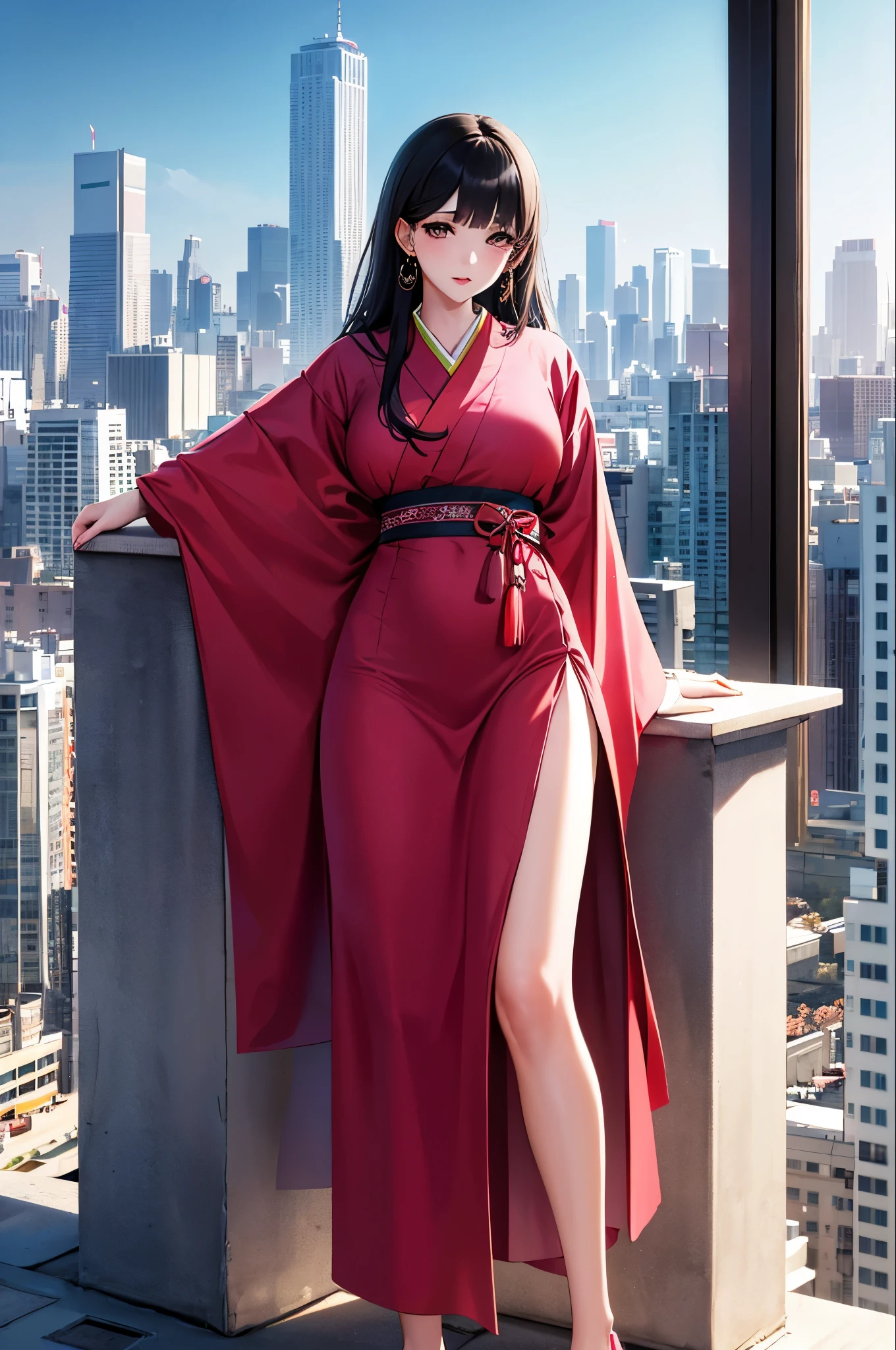 Arabian woman standing on top of a building overlooking the city, Ulzzang, Korean Girls, Portrait of a Japan ager, Wearing long, loose clothing, 🤤 Portrait of a Girl, Chiho, Yoshitomo Nara, Blackpink's Joshi portrait, young asian girl, From 8k matte, egirl, e - girl