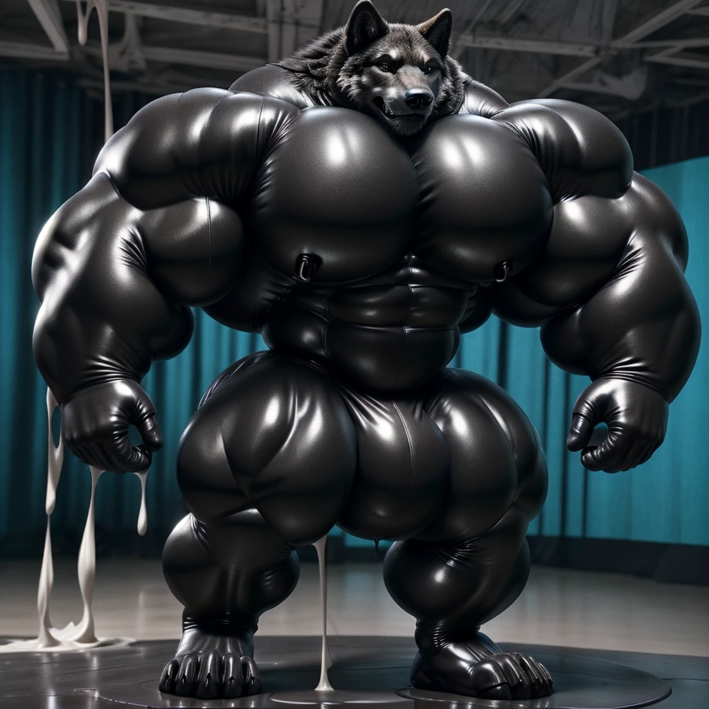 solo, male, , , , (hyper pecs:1.3), (long thick thighs:1.5), standing, indoor,,(,,(,solo,very hyper muscles:1.3)((, Huge bulge:1.5)))()), black glowing liquid,(((liquid_latex, , rubber:1.2),,black latex,goo transformation,(gooey)()(l),unreal engine,perfect light,detailed, photorealistic, 4k, hd, , , , good anatomy, , (), ,, high quality, best quality, concept art, photorealistic,wolf