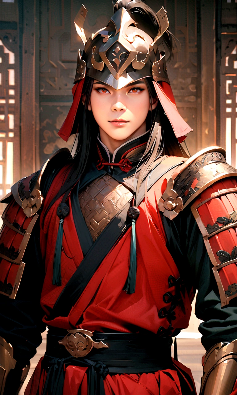 25 year old Chinese man,middle aged man,realistic,chinese_Armor,alone,Background of ancient chinese cities,detailed_eye,shoulder_Armor,helmet,(검은 eye),looking at viewer,(masterpiece:1.2), (best quality:1.2), perfect eye, perfect face, perfect lighting, (8K),(complete anatomy), Nee Shot