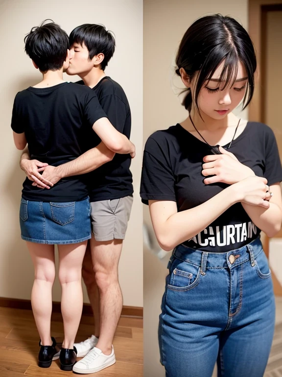 pants style girl, 怒る, age, black hair,
