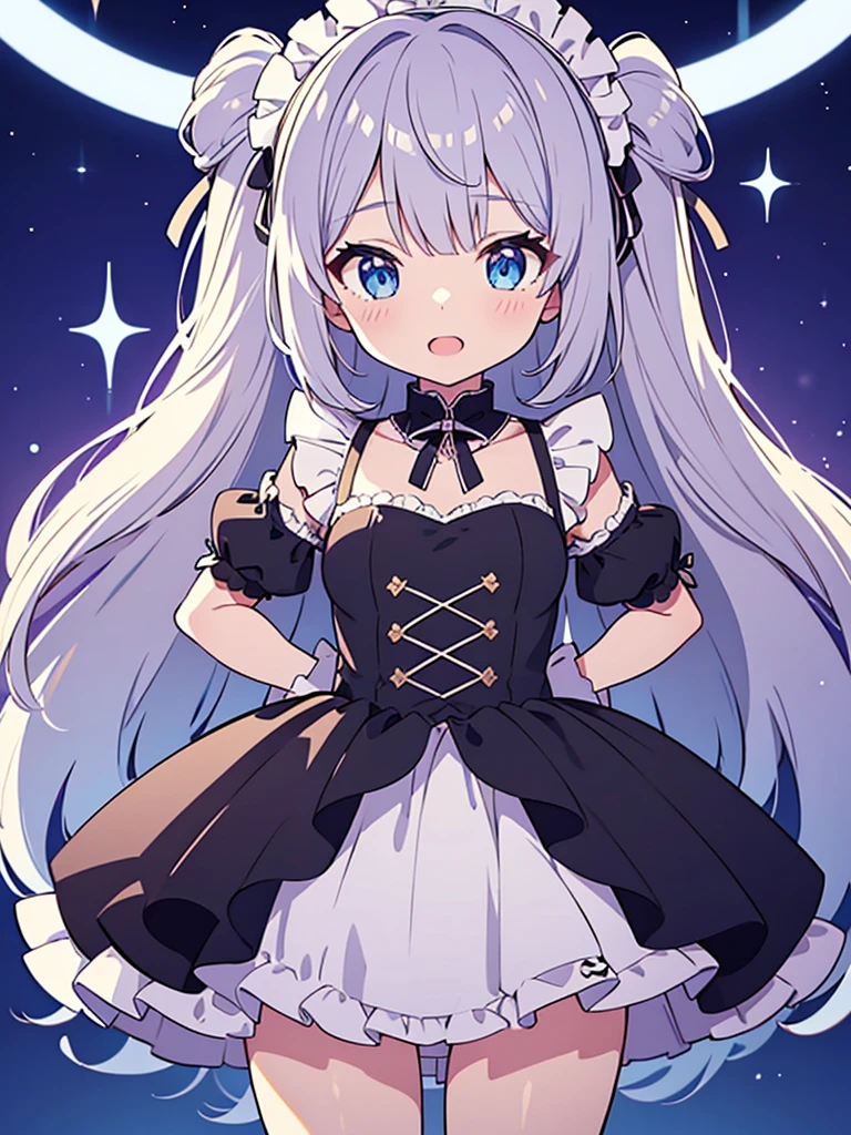 Vtuber Beautiful great quality 8k very detailed perfect anatomy a girl in a black and white dress standing on a blue floor, an anime drawing inspired by Puru, trend on pixiv, tachisme, Live2D Virtual Youtuber Model, anime moe art style, holoviva, mikudayo, magical girl style, my dress anime darling, maid outfit, I will deny the matter