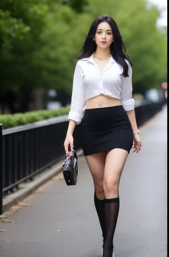 (masterpiece:1.3), (8 thousand, realistic, RAW photos, best quality: 1.4), (1 woman),(short skirt), (shirt), (suit), (양쪽 다리에 짙은색 realistic 팬티 스타킹), ( wearing Very sexy transparent Ultra-realistic thighhighs), (Wearing high heels on both feet), (full body shot), (outdoors in sunny weather), (walking like a model), (Beautiful makeover), (very beautiful body) , (Realistic and very beautiful face), (long eyelashes), (double eyelid), (Very beautiful eyes, realistic and delicate), (big bust) , (Strong body through exercise), (beautiful abs), (Beautiful heaps), (tall), (black hair. parted, long hair:1.3), (아름다운 parted스타일), (realistic and beautiful skin), (absurd), (attractive), (ultra high resolution), (extremely realistic), (very detailed), (golden ratio), (Two long, realistic and beautiful legs), (realistic 팔), (necklace), (earring),(beautiful nails manicure), (So beautiful and sexy), (perfect secretary look)