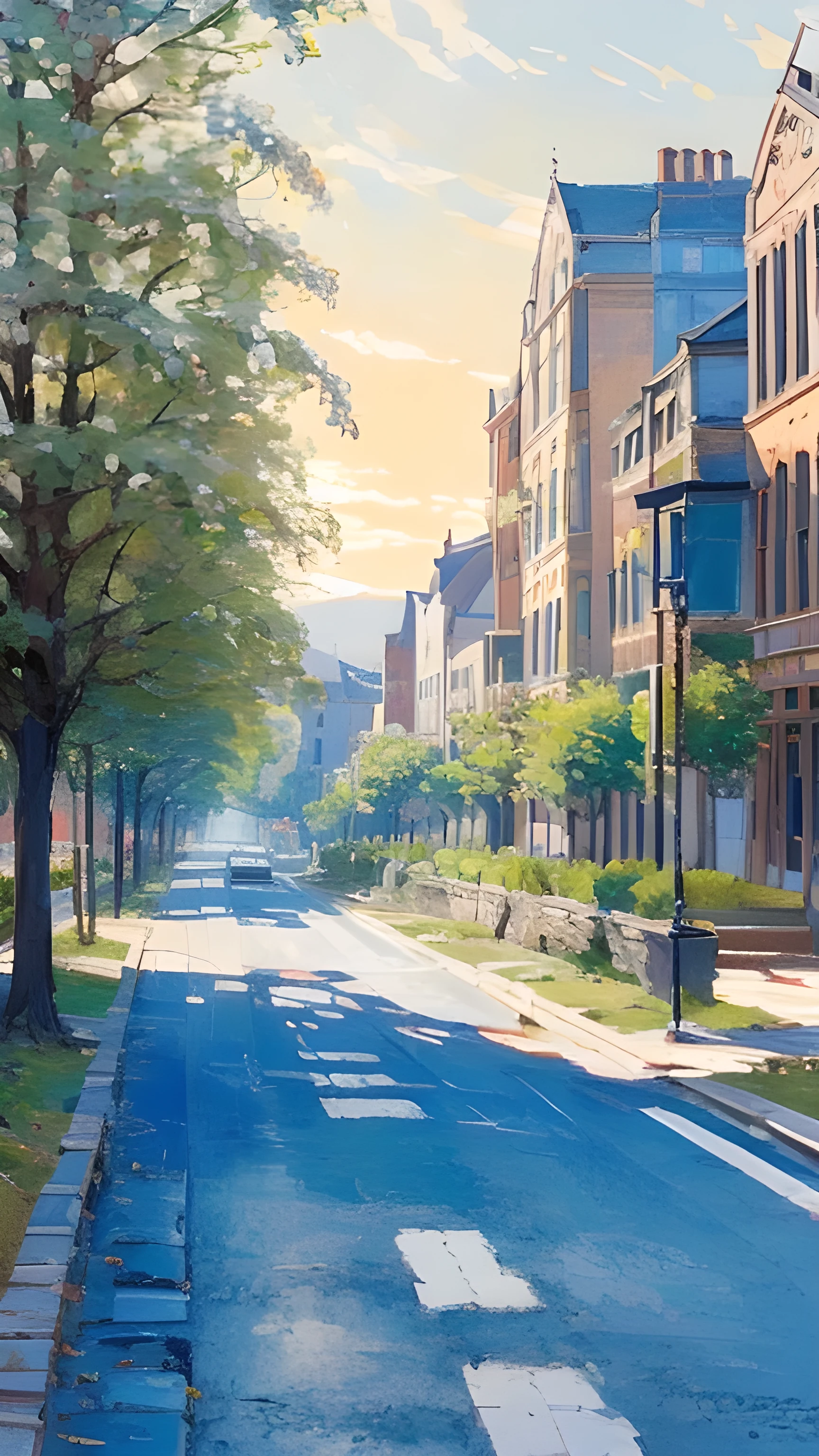 City, European-style architecture, outdoor, sunny, road, Baiyun, Vision, Depth of Field