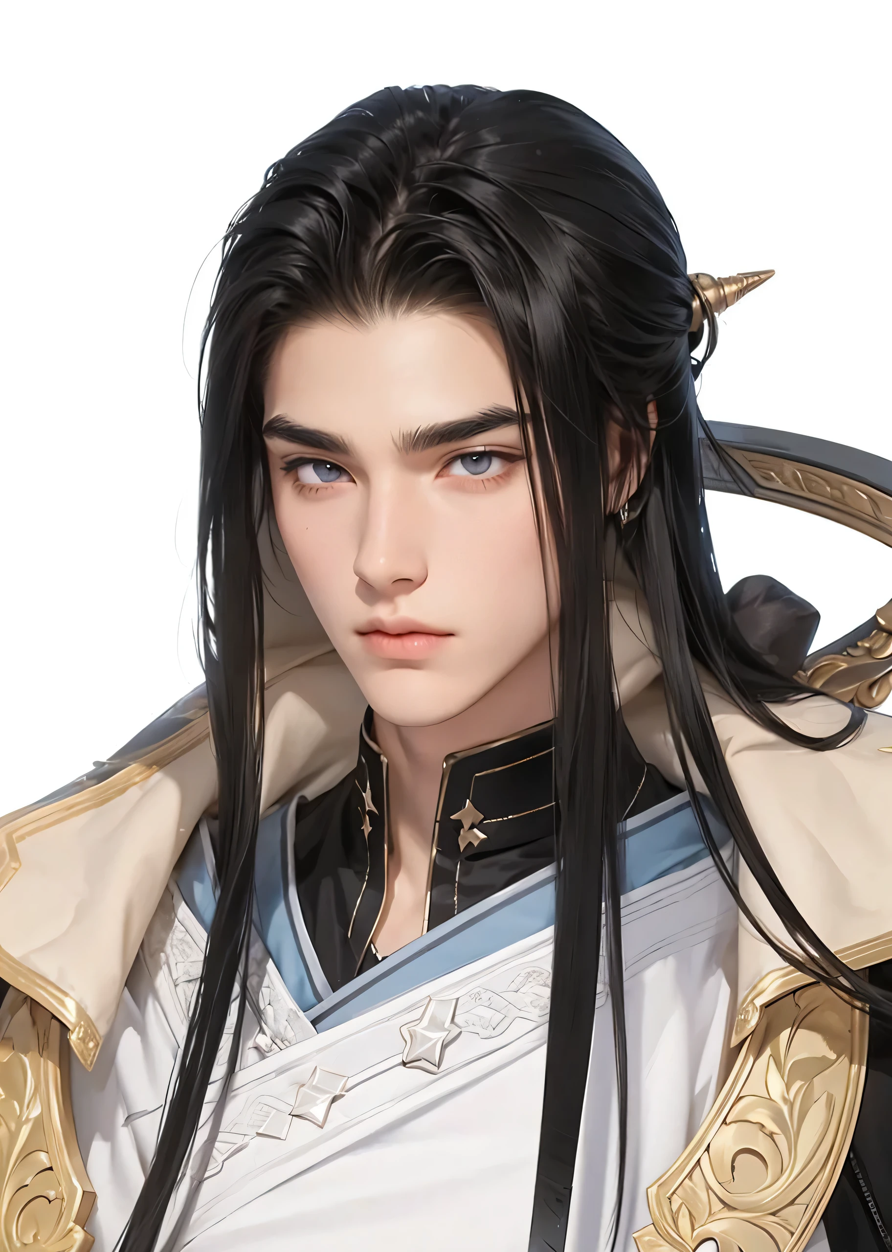 Boys,23 years old,Black long hair,Sword-like eyebrows and star-like eyes,Gentle eyes