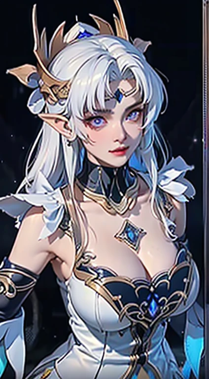 Complex 3D rendering of ultra-detailed beautiful porcelain contoured female face, , Integrated Circuit Parts, 150 mm, Beautiful studio soft lighting, Rim Light, Vivid details, Luxury Cyberpunk, Lace, hypeRPractical, anatomy,((Full and soft breasts,)))(((Large Breasts))) (((cleveage))) Facial muscles, Cables and wires, Microchip, elegant, Beautiful background, Octane RendeRing, H. R. Giger Style, 8K, best quality, masterpiece, illustration, Extremely refined, Very detailed ,CG ,Unity ,wallpaper, (Practical, photo-Practical:1.37),amazing, Fine details, masterpiece,best quality,Official Art, Very detailed CG Unity 8K wallpaper, absurd, incRedibly absurd, , Silver beads, sit,Bangs, Purple Eyes,