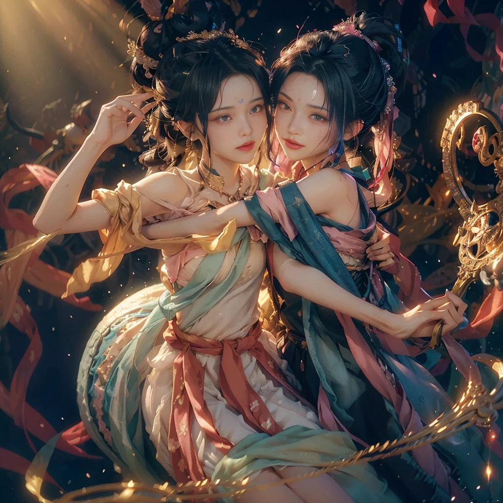 (Masterpiece:1.2), best quality, (illustration:1.2), (ultra-detailed),Eye focus,(Masterfully crafted Glow, pink lens flare), (Cinematic background), hyper details, (delicate detailed), (intricate details), octane render, hdr, (hyperdetailed:1.15), (((colourful))),(soft light:1.2), 1girl, beautiful girl, ultra detailed eyes, mature, plump, thick, rainbow painting drops, paint teardrops, woman made up from paint, entirely paint, splat, splash, outdoors, (bioluminescent hair:1.1),(glowing eyes), ((makeup)),(Cinematic masterpiece), fierce, powerful, splashes of colour absolutely eye-catching, (Cinematic headlight), ((caustic)), dynamic angle, beautiful detailed glow, ambient occlusion, ambient light, raytraced reflections,(best illumination, an extremely delicate and beautiful), ((cinematic light)), (soft:2),(Isekai event), portal into another world, chasing dreams, , (curious), (mysterious), (Exploring new world), (whimsical:2) , intricate background, vibrant, spirits, (bubbly smile),dreamscape, skyscraper, (tree of life), swirl, magic circle, 2 legs, 2 arms
