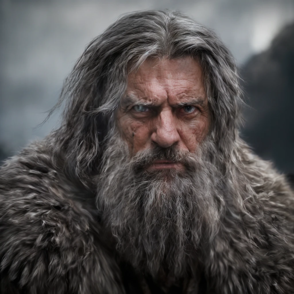 (masterpiece)+, (extremely (realistic)+,a portrait of an extremely ugly male mature barbarian, Angry stare. Looking in camera. volumetrics dtx, Photorealistic, ultra detailed, Artstation trending, very very detailed, realistic shaded lighting, dynamic shadows, detailed Mountains background, upper body, professional photograph of a detailed skin, sharp focus, dramatic, award winning, cinematic lighting, octane render, unreal engine, volumetrics dtx, Photorealistic, ultra detailed, Artstation trending, very very detailed, hyperrealistic, fine details, realistic shaded lighting, dynamic shadows, Mountains background, add_detail:1, skin pores and wrinkles, details.,More Reasonable Details